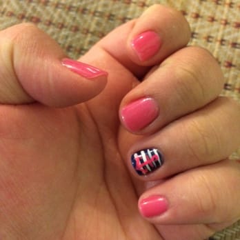 Top Modern Nails Salon - Pink GEL with Navy/ White Strips and a pink anchor - Nail Salons Near Me - Arlington, Virginia