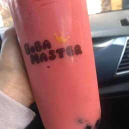 Strawberry smoothie w/ almond milk and yummy boba Strawberry smoothie w/ almond milk and yummy boba