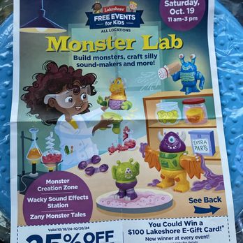 Lakeshore Learning Store - Flyer with info on the free events offered in October - Toy Stores Near Me - Phoenix, Arizona