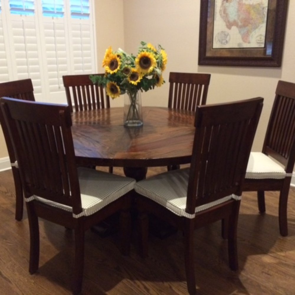 Slipworks - It's a great dining table but with the chair cushions it adds warmth. - Furniture Reupholstery Near Me - Austin, Texas Slipworks - It's a great dining table but with the chair cushions it adds warmth. - Furniture Reupholstery Near Me - Austin, Texas