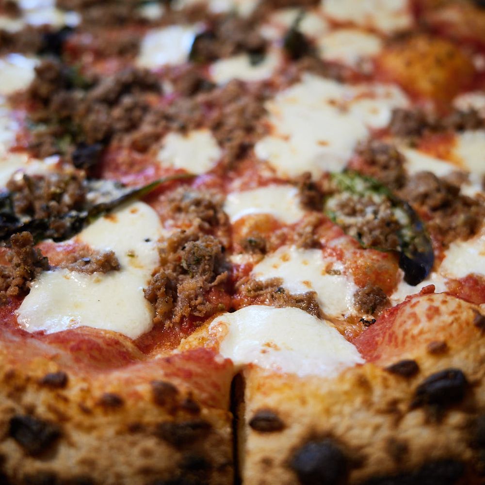 Fatto A Mano - "Abe Froman" - Locally made pork sausage, basil, fresh motz - Pizza Near Me Fatto A Mano - "Abe Froman" - Locally made pork sausage, basil, fresh motz - Pizza Near Me