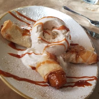 Dos Carlitos - Banana taquitos with white chocolate and vanilla bean ice cream - Mexican Near Me - Santa Ynez, California Dos Carlitos - Banana taquitos with white chocolate and vanilla bean ice cream - Mexican Near Me - Santa Ynez, California