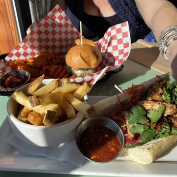 Claim 52 Kitchen - Baguette Bahn Mi w pickled Vega, Chili aioli and fresh French fries. - Gastropubs Near Me - Eugene, Oregon Claim 52 Kitchen - Baguette Bahn Mi w pickled Vega, Chili aioli and fresh French fries. - Gastropubs Near Me - Eugene, Oregon