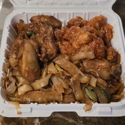 Nations Experience - Chicken teriyaki and sesame chicken on beef ho fun