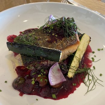 Milo - Salmon with blueberry sauce and olives. - Breakfast & Brunch Near Me - Waco, Texas Milo - Salmon with blueberry sauce and olives. - Breakfast & Brunch Near Me - Waco, Texas
