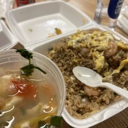 Oriental Quick Stop - Shrimp fried rice and Tom yum soup.