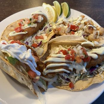 Captains Fish Tacos - Two Ensenada Style Fish Tacos, one Grilled Shrimp Taco, and a Potato Taco. - Seafood Near Me - Victorville, California Captains Fish Tacos - Two Ensenada Style Fish Tacos, one Grilled Shrimp Taco, and a Potato Taco. - Seafood Near Me - Victorville, California