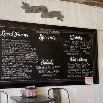 Milk & Honey - Side menu board with kids menu - Breakfast & Brunch Near Me - Harlan, Iowa Milk & Honey - Side menu board with kids menu - Breakfast & Brunch Near Me - Harlan, Iowa