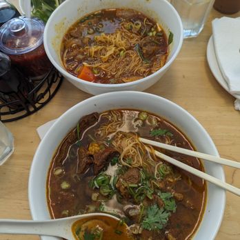 Mong Thu Cafe - Bon bun hue (front) and Bo Kho (back) - Vietnamese Near Me - San Francisco, California