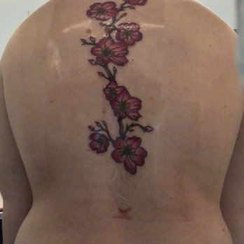 Broken Lantern Tattoo - The tattoo I received (dark pink is on the outside of every flower) - Tattoo Near Me - Charleston, South Carolina
