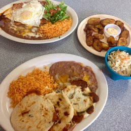 Papusa plate, enchilada with fried egg, plantains Papusa plate, enchilada with fried egg, plantains