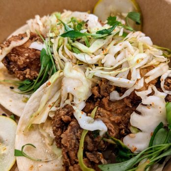 Pancho - fried chicken tacos... thicc flour tortilla, perfectly crunchy fried chicken, pickles, cabbage, aioli - Mexican Near Me - Montreal, Quebec Pancho - fried chicken tacos... thicc flour tortilla, perfectly crunchy fried chicken, pickles, cabbage, aioli - Mexican Near Me - Montreal, Quebec