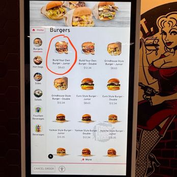 Grindhouse Killer Burgers - Price on self-order display facing walkway - Burgers Near Me - Atlanta, Georgia Grindhouse Killer Burgers - Price on self-order display facing walkway - Burgers Near Me - Atlanta, Georgia