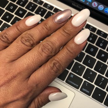 Pristine Nail & DaySpa - SNS nails white with chrome ring finger in rose gold - Nail Salons Near Me - Winter Park, Florida