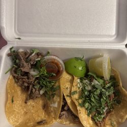 La Taqueria Viva Mexico - Asada taco on left, birria on right. SO GOOD