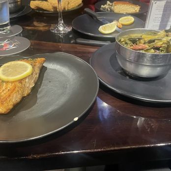Kitchen Kocktails by Kevin Kelley - Blackened Salmon and Collard Greens w/smoked turkey. - Cocktail Bars Near Me - Charlotte, North Carolina