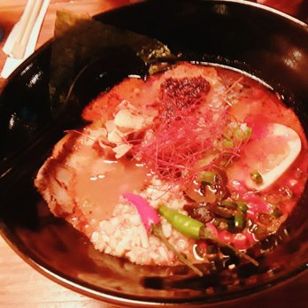 Aodake Ramen - Spicy garlic tonkatsu ($17), with 3 kinds of chili peppers and a HUGE mound of garlic. Perfect for fending off vampires --》 - Ramen Near Me - La Grange, Illinois