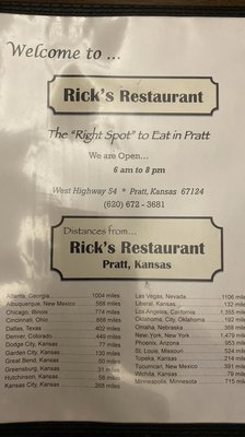 Menu photo 8 Rick's Restaurant Pratt, KS