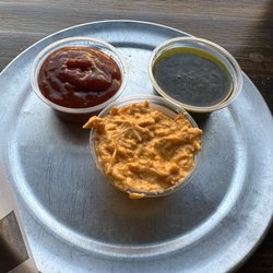 The Block Bar & Grill - Three Dip Soecial: BBQ Sauce, Chimichurri & Buffalo Chicken Dip