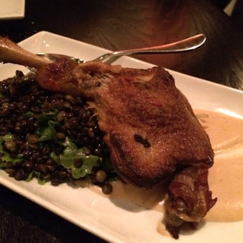 Tzin Wine & Tapas - Braised Duck Leg with Roasted and Smoked Potato Puree, Beluga and Du Puy Lentils - Wine Bars Near Me - Edmonton, Alberta