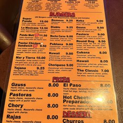 Panda Burgers - Food menu 7/9/23