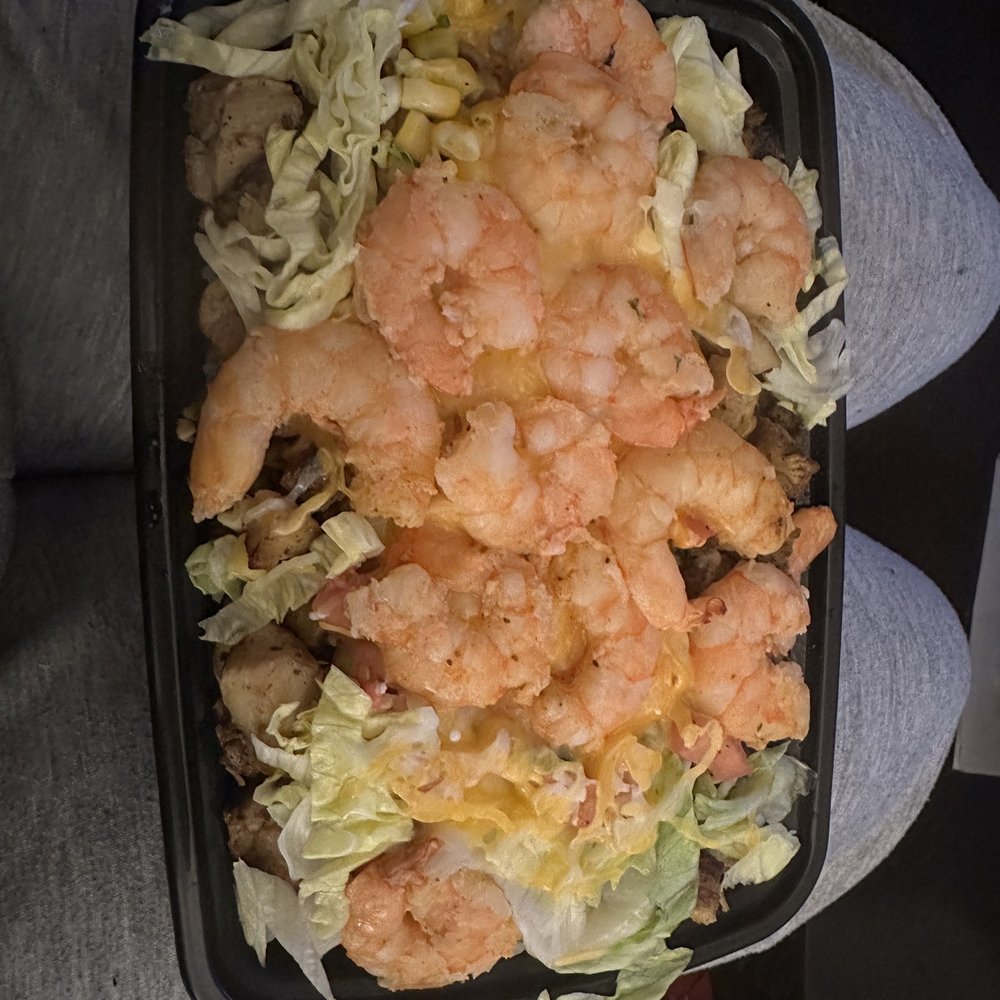 Chicken Rice Bowl with extra chicken and 12 shrimp