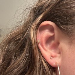 Biolab Piercing Studio - Mid-helix piercing, later switched out for an iridescent baguette