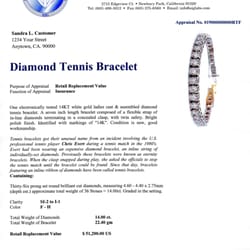 American International Gemologists - AIG Appraisal for a Diamond Tennis Bracelet. This bracelet was appraised in the aiglabs.com offices in Newbury Park, CA