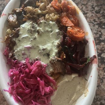 Brassica - Brisket Bowl with Hummus, Baba, Lentils, mixed greens, crispy onions, pita chips, feta, special sauce, & too many others to list! - Mediterranean Near Me - Upper Arlington, Ohio Brassica - Brisket Bowl with Hummus, Baba, Lentils, mixed greens, crispy onions, pita chips, feta, special sauce, & too many others to list! - Mediterranean Near Me - Upper Arlington, Ohio