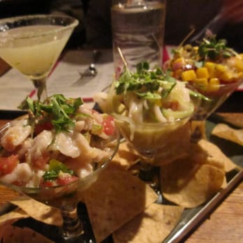 Frontera Grill - Trio, Trio, Trio: sampling of ceviches (Hawaiian yellowfin tuna, Mexican blue shrimp and calamari, and Hawaiian albacore). - Mexican Near Me - Chicago, Illinois