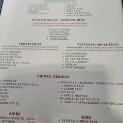 Antonio's Tacos - Dinner menu.