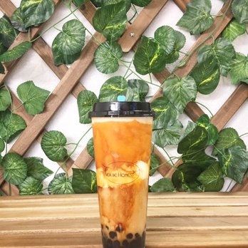 Tea Be Honest - Brown Sugar Milk Tea & Thai Tea Ice Blended with Boba and Cheese Foam in between the layers of blended ice and on top. - Coffee & Tea Near Me - Palm Desert, California