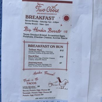 Two Goose - Menu - Barbeque Near Me - Austin, Texas Two Goose - Menu - Barbeque Near Me - Austin, Texas