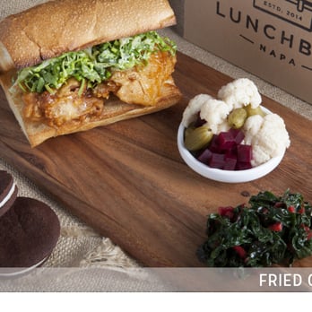 LunchBox Napa - Fried Chicken Sandwich with Maple Chili Glaze, House-made Pickles, Greens and Sandwich Cookie - Food Delivery Services Near Me - Napa, California LunchBox Napa - Fried Chicken Sandwich with Maple Chili Glaze, House-made Pickles, Greens and Sandwich Cookie - Food Delivery Services Near Me - Napa, California