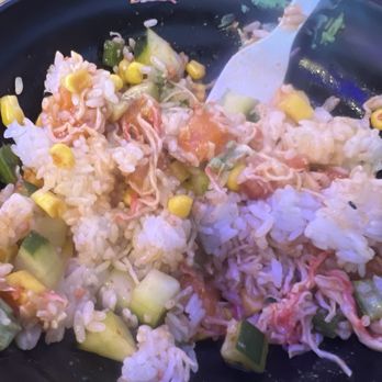 Poke Hut - Sushi rice, spicy tuna and spicy salmon, mango, cucumber, crab, sweet corn, broccoli, and poke sauce - Asian Fusion Near Me - Tomball, Texas