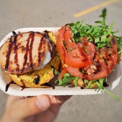 The Burger Fest - The Vaughan City Grill - Da Bridge Slider, with sausage, homemade patty, arugula and balsamic vinegar... interesting flavour