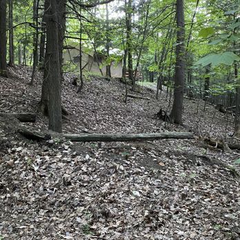 Lake Placid Whiteface Mtn KOA - View of site from below at a tent site that was empty - Campgrounds Near Me - Wilmington, New York