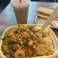 Poke Bar - Medium sushi bowl. Mmmm. And boba tea!!