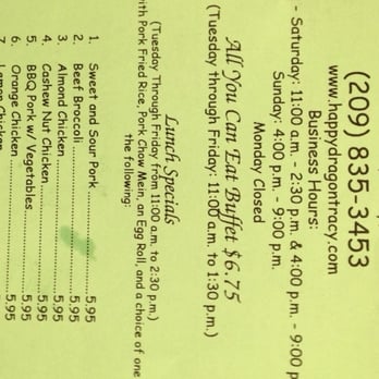 Happy Dragon Restaurant - phone number, address, web site, business hours, lunch specials - Chinese Near Me - Tracy, California