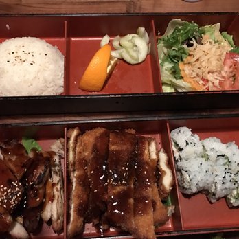 Sapporo Sushi - Bento box with California roll, chicken cutlet, chicken teriyaki. - Japanese Near Me - Long Beach, California Sapporo Sushi - Bento box with California roll, chicken cutlet, chicken teriyaki. - Japanese Near Me - Long Beach, California