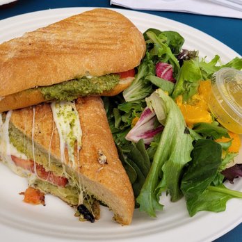 Crepes Parisiennes - Tomato, pesto, fresh mozzarella panini that came with a side salad - Creperies Near Me - Pittsburgh, Pennsylvania