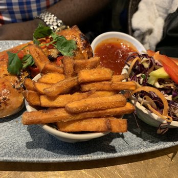 Busaba Westfield London - Grilled chicken with sweet potato fries and coleslaw. Suggestion to the restaurant offer a choice of coleslaw or rice... With this meal - Thai Near Me - London, XGL Busaba Westfield London - Grilled chicken with sweet potato fries and coleslaw. Suggestion to the restaurant offer a choice of coleslaw or rice... With this meal - Thai Near Me - London, XGL