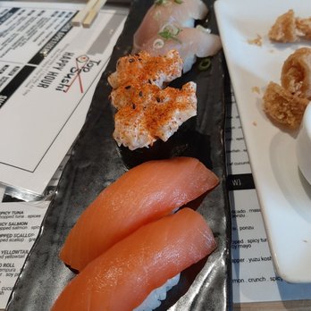 Top Sushi - Smoked Salmon Super White Tuna Chopped Scallop Sushi - Sushi Bars Near Me - Tomball, Texas Top Sushi - Smoked Salmon Super White Tuna Chopped Scallop Sushi - Sushi Bars Near Me - Tomball, Texas