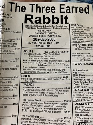 Menu photo 1 The Three Earred Rabbit Trussville, AL Menu photo 1 The Three Earred Rabbit Trussville, AL