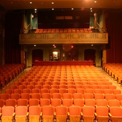 Cornell Cinema - Willard Straight Theatre: view from the stage, where the concession stand can be glimpsed out in the lobby.