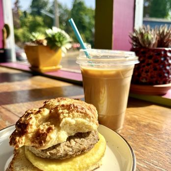 Glass House Coffee Bar - Dirty chai tea latte and breakfast egg biscuit sandwich - Coffee & Tea Near Me - Eugene, Oregon Glass House Coffee Bar - Dirty chai tea latte and breakfast egg biscuit sandwich - Coffee & Tea Near Me - Eugene, Oregon