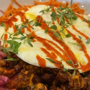 Good Evans - Pork belly power bowl with eggs over easy. - Breakfast & Brunch Near Me - Lincoln, Nebraska