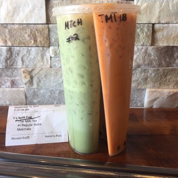 SÍPP Cafe - Matchata (matcha green tea/horchata fusion) in a split cup with Thai tea. - Fast Food Near Me - Glendale, Arizona SÍPP Cafe - Matchata (matcha green tea/horchata fusion) in a split cup with Thai tea. - Fast Food Near Me - Glendale, Arizona