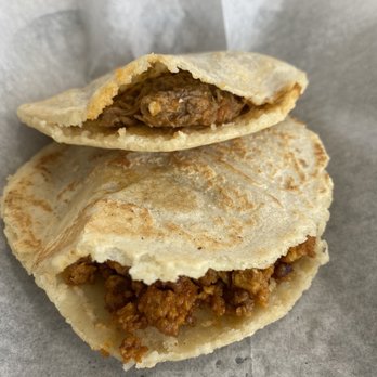 La Sierra - Gordita - Shredded Beef In Green Sauce (top) Gordita - Chorizo with Egg (bottom) - Mexican Near Me - Omaha, Nebraska