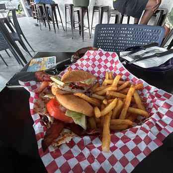 Dog & Duck - Turkey Club (gluten-free bun) w/ seasoned fries - Burgers Near Me - Summerville, South Carolina